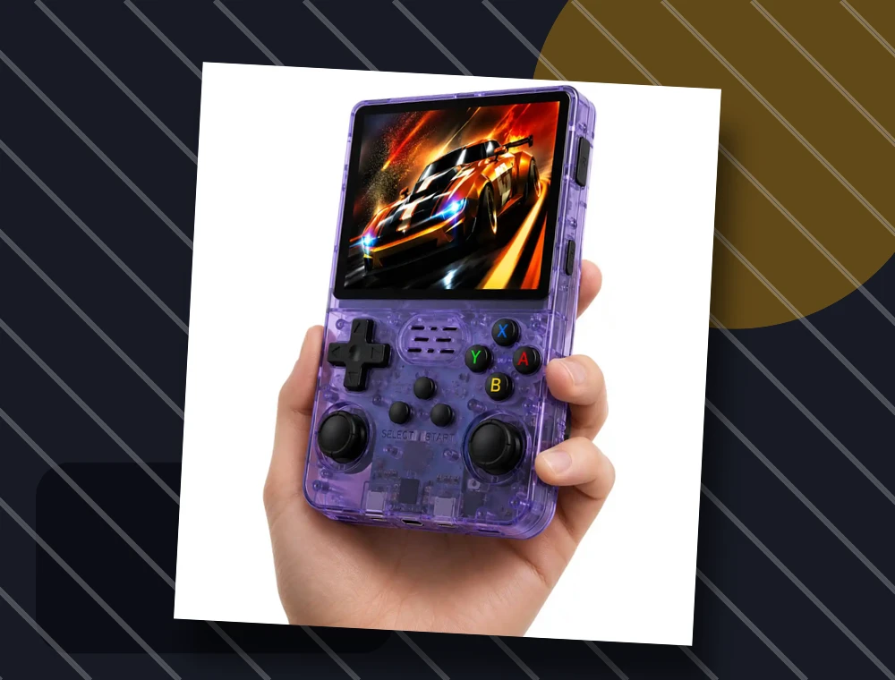 Console on a charcoal arcade background