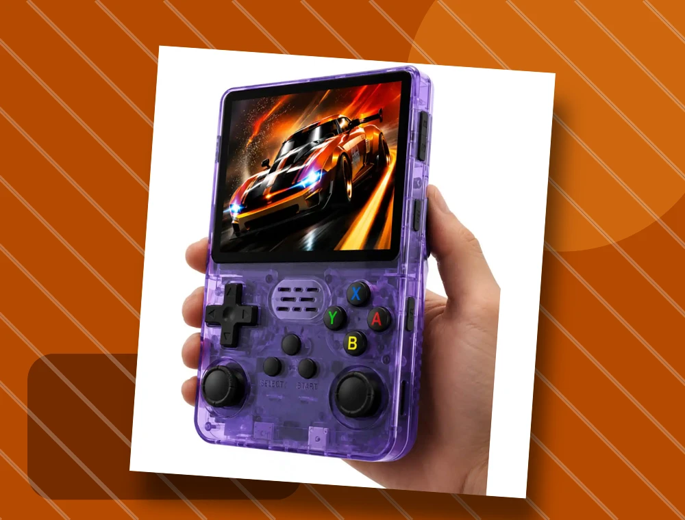 Console on a burnt orange studio background