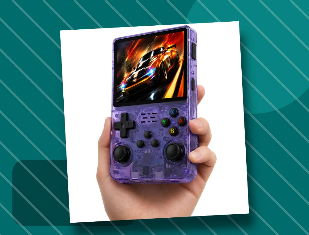 Console on a deep teal studio background